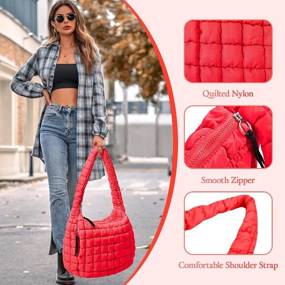 Fashionable Large Quilted Puffer Tote - Versatile Hobo Shoulder Bag for Women - Picture 5 of 7